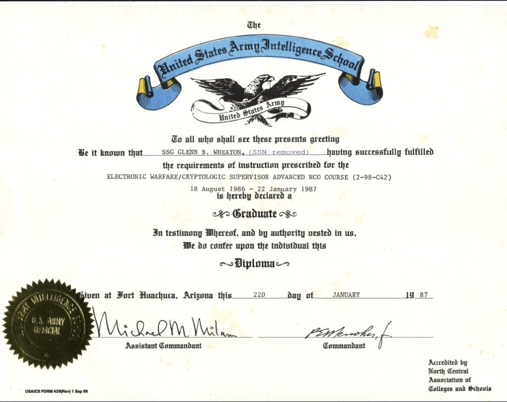Wheaton Advanced NCO Course Diploma (1987)